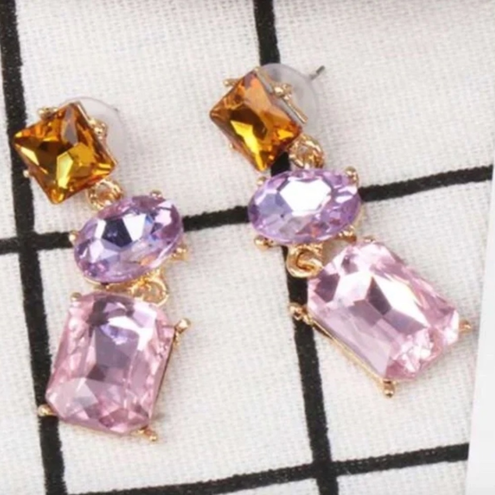 ❤️ FREE Baguette Drop Tiered Rainbow Chic Glam Party Classy Elegant Art Earrings